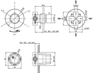 Переключатель на 3 потребителя, встраиваемы в стену, (цв.черный матовый),  ZZ Paini Cox 78PZ471