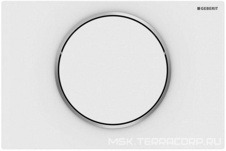 Клавиша одинарного смыва, смыв/стоп, (панель и клавиша цв.белый матовый лак, кольцо полированное, нерж.сталь), Sigma10 ZZ Geberit Sigma 10 115.758.JT.5