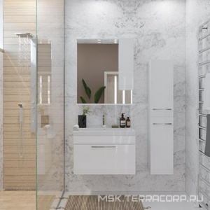 Тумба подвесная ""-60 см, 1 ящик, БЕЗ раковины, крепеж в комплекте, цв.белый ZZ SanStar Мира 99.1-1.5.1.1