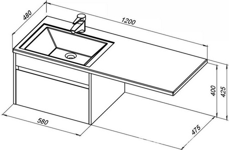 Тумба подвесная ""- 58 см, цвет белый, 1 выдвижн. ящик, БЕЗ раковины над стиральной машиной "Даллас" ZZ Aquanet Токио 236916