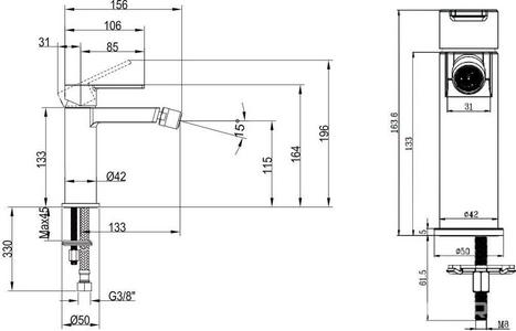 Смеситель для биде, c д/к pop-up, (цв.хром),  ZZ Villeroy & Boch Architectura TVB10300100061