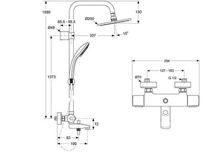 Душевая система (смеситель для ванны, верхний душ, шланг, ручной душ), хром   Pro ZZ Ideal Standard IdealRain A5778AA