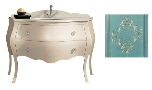 База под раковину, 131х61хh85см, с 2-мя выдв. ящиками, (БЕЗ столешницы арт.CARL04хх и раковины арт.LSOT), (цв. Dec Verde Sbiancato),  ZZ Cezares Carlotta CARL02.04 Dec Verde Sbiancato