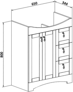 Тумба напольная ""-70 см, БЕЗ раковины, цвет белый ZZ Runo Мерида 00-00000824