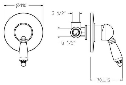 Смеситель для душа, встраиваемый в стену, на 1 потребителя, (цв.бронза),  ZZ Gattoni Orta 2730/27V0.CH