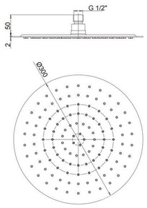 Душ верхний, стационарный, круглый, ультратонкий, 300мм, G 1/2, антикальц., (нерж.сталь), Paini ZZ Paini Универсал 50CR759UP30E
