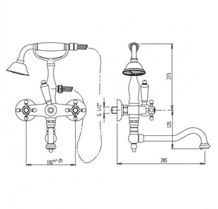 Смеситель для ванны, шланг, лейка в компл., (цв. бронза),  ZZ Cezares Atlantis-Nostalgia ATLANTIS-NOSTALGIA-VDF2-02