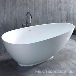 Ванна 1720х827хh622мм, отдельностоящая, литой камень S-Stone, матовая цв.белый, нажимной слив камень в цвет ванны,  Salini Paola 172 101512SM