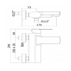 Смеситель для ванны, лейка, шланг, кронштейн в компл., (цв.белый матовый),  ZZ Cezares Ovest OVEST-VDM-BIO