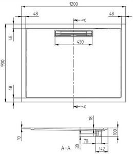 Поддон д/душа прямоуг.1200х900хh18/100мм, сифон в комплекте, ножки, опора, уплотнитель в компл., (кварил, цв.белый глянц.),  ZZ Villeroy & Boch Squaro UDQ1290SQR2V-01