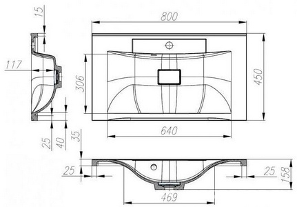 Раковина 800х450хh35(158)мм, (искусственный мрамор, цв.белый), с переливом, накладка сливн.отверст.цв.белый в компл., без сифона, BelBagno ZZ BelBagno Универсал BB800/450-LV-MR-PR