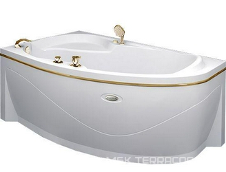 Ванна акриловая "АМЕЛИЯ", 1600х1050, левая, смеситель/излив "Бриз-GOLD/Линкольн (мал.)-GOLD",молдинг золото, слив-перелив (золото) и каркас в компл. Z