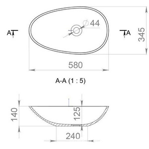 Раковина накладн. на столешн,овал.580х345хh140мм,без отв.д/смес,без перелива,литой камень S-Stone, матов цв.RAL9005 черный темный полностью,  ZZ Salini Paola 1101201SMRF / RAL9005 Jet black (глубокий черный мат)