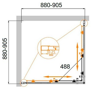 Душевой уголок 900х900хh1950мм, квадрат, (стекло текстурное Punto 6мм, фурн.цв.хром),  ZZ Cezares Molveno MOLVENO-A-2-90-P-Cr