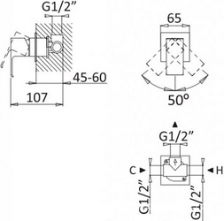 Смеситель для душа, встраиваемый в стену, (цв.черный матовый),  ZZ Cezares Porta PORTA-DIM-NOP