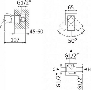 Смеситель для душа, встраиваемый в стену, (цв.черный матовый),  ZZ Cezares Porta PORTA-DIM-NOP