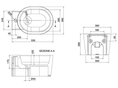 Биде подвесное 53,5x36см,  ZZ Scarabeo Bucket 8813