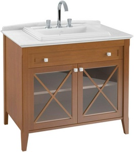 Тумба 985хh850х620мм,с мраморн.столешниц цв.серо-белый, встраив.раковиной с 1отв.д/смес.,(цв.орех, раковина и ручки цв.R1 Star white cer +), ZZ Villeroy & Boch Hommage 897963R2