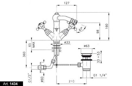 Смеситель для биде на 1 отв. с д/к, (цв.Ottone Grezzo латунь матов., ручки Half Dome)), Nicolazzi ZZ Nicolazzi Classico 1434 OG 70