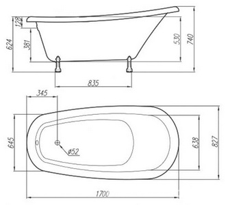 Ванна из искусственного камня "Салерно", 168x80x49 см, ножки цв.хром, БЕЗ сифона ZZ Фэма Аделина Фэма Салерно