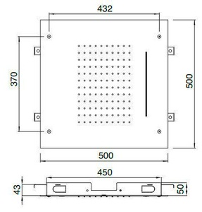 Душ верхний, стационарный, потолочный, квадратный 500х500мм, два типа струи, обчный и каскад, 2х G1/2,, (цв. хром), 3M ZZ 3M Showers & Thermostat RTBR303 СС