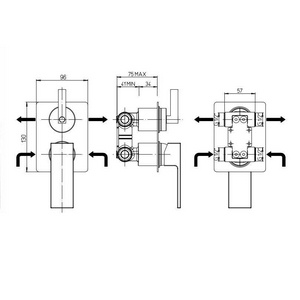 Смеситель для душа, встраиваемый в стену, с переключателем, (цв.черный матовый),  ZZ Paini Dax 84PZ6911R