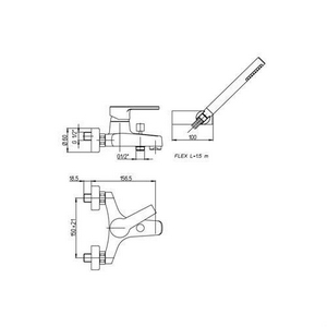 Смеситель для ванны, лейка, шланг, кронштейн в компл., (цв.хром),  XX Paini Le Mans 90CR1052SKM