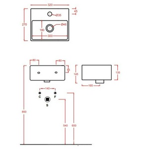 Раковина подвесная/накладная на столешницу, прямоугольная, 320х270хh135мм, с 1 отв.д/смесит., с переливом, без крепл., (цв. белый),  Mini ZZ ArtСeram Quadro QUL006 01; 00