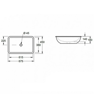Раковина встраиваемая снизу 615(675)х380(450)хh140(180)мм, удинён.рычаг для пробки д/к, крепёж в компл., (цв.R1 white cer+),  ZZ Villeroy & Boch Loop & Friends 616320R1