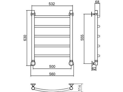 Полотенцесушитель "" 500*600 мм, цвет "бронза", подключ. 3/4, в компл. 2 декор. колпачка, 2 кр. Маевского, 2 уголка, 2 чашечки, 2 телеск.кро. ХХ Сунержа Галант 05-0100-6050