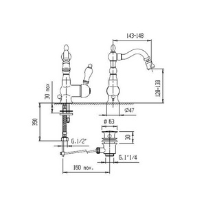 Смеситель для биде, с поворотным изливом, с д/к, (цв.золото, ручка цв.белая),  ZZ Cezares Venezia VENEZIA-BSM2-03/24-Bi