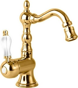 Смеситель для биде, с поворотным изливом, с д/к, (цв.золото, ручка цв.белая),  ZZ Cezares Venezia VENEZIA-BSM2-03/24-Bi