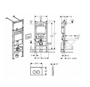 Комплект Инсталляция Geberit Duofix Delta 3 в 1 с кнопкой смыва 53x35x33 Geberit iCon s403689