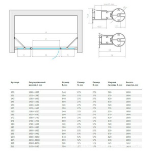 Дверь в нишу , 175x190 см, распашная, левая, профиль мат.хром, стекло прозрачное ZZ Vegas Glass EP-2F EP-2F 175 07 01 / левая