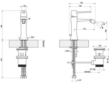 Смеситель для биде на 1 отв., на гибкой подводке G3/8, с д/к (цв. золото)  ZZ Gessi Mimi 31107 080