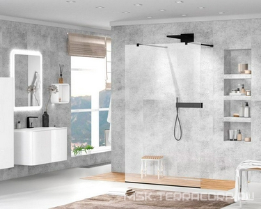 Душевая перегородка 1150хh1950мм, для 2-х стороннего входа, (стекло прозрач.8мм, поперечные кронштейны 750-1050мм, фурнит. цв.черный мат.),  ZZ Cezares Liberta LIBERTA-L-2-115-C-NERO