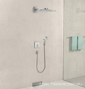Смеситель-термостат для душа, встр.в стену на 2 потреб, внешняя часть БЕЗ скрытой части арт. 01800180, (стеклян.цв.белый/хром), ShowerSelect Glass ZZ Hansgrohe Raindance Select 15738400