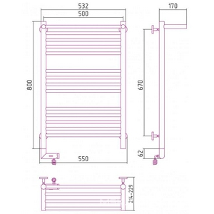 Полотенцесушитель "+" 800*500 мм + 1 прямая полка., электрический, пульт управ. справа, в комплекте 4 телескоп.кроншт. цв.хром ZZ Сунержа Богема 00-5207-8050