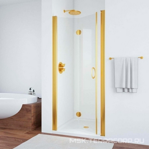 Дверь в нишу , 100*190 см, складная, духсекционная, левая, профиль золото, стекло прозрачное ZZ Vegas Glass GPS GPS 0100 09 01