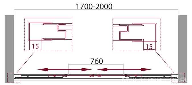 Дверь для душа, в нишу 1700-2000хh1900мм, раздвижная, 2 двери, 2 неподв.секции, (стекло прозрачн.5мм, фурн.цв.хром),  ZZ BelBagno Unique UNIQUE-BF-2-170/200-C-Cr