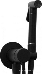 Смеситель совмещён. с гигиеническим душем, (готовый комплект: лейка металл,шланг металл120см.,скрытая часть), (цв.черный матовый),  Paffoni Tweet Round Mix ZDUP110NO