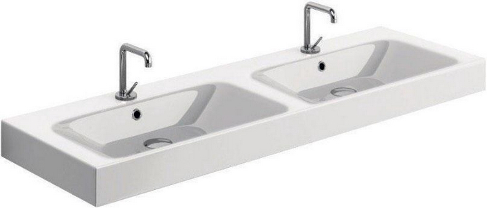 Раковина 140х45хh10см, двойная подвесная/накладная, с 1 отв.д/смес.к каждой чаше, с переливом, без 2х компл.крепл.,  ZZ Kerasan Cento 353601
