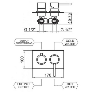 Смеситель для ванны/душа, встраиваемый в стену с переключателем, встраиваемая часть в компл., (цв.черный матовый),  ZZ Webert Elio EL860101560