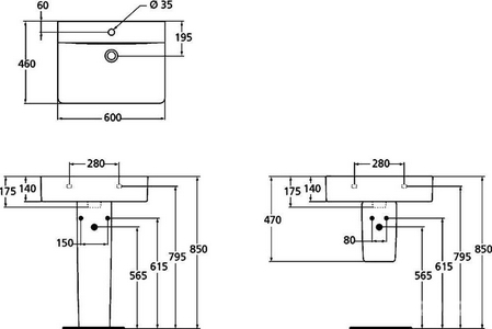 Раковина 600х460мм, с 1 отв.д/смесителя, с переливом,  ZZ Ideal Standard Connect Cube E794501