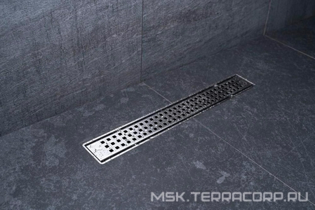 Дренаж.канал 750мм, готовый компл, сифон d50 вых.вбок 48л/мин,затвор(сухой/гидро),мин h монтаж 52мм, 2х стор.вставка цв.мат.хром c перф/под плитку, ZZ Pestan Betto Net Line 13702518