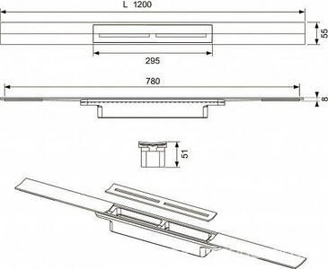 Профиль д/дренажа душа, 1200х55мм, укорачив.,монтаж на плиточн.клей над бетон.стяжкой,БЕЗ сифона арт.673002,(цв.сатин,позолоченный),Тесе ZZ Tece Tecedrainprofile 671202