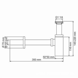 Сифон для раковины, БЕЗ Донного клапана A169, цв.черный, ZZ Wasserkraft Abens A169