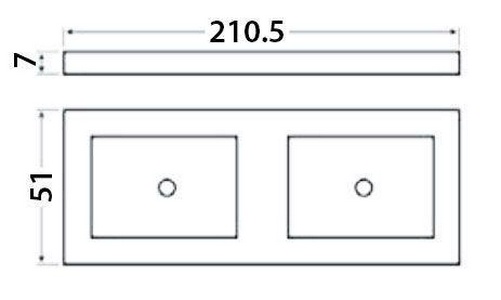 Столешница 210,5х51хh7см из минерального литья со встроенной раковиной на 3 отв. для смесителя,  ZZ Gaia Biografia Plana 7