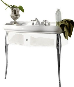 Основа на метал. ножках для раковины 100см, арт.1050 01, (ножки цв.хром, выдвижн. ящик цв.белый лак, ручка цв.хром)  ZZ Kerasan Retro 7363K7