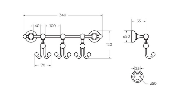 Крючок тройной, (цв.бронза),  ZZ Cezares Aphrodite APHRODITE-THK-02-M